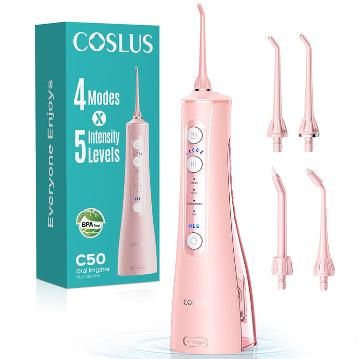 COSLUS ADA Accepted C50 Water Dental Flosser, 4 Modes 5 Power Levels, Pink