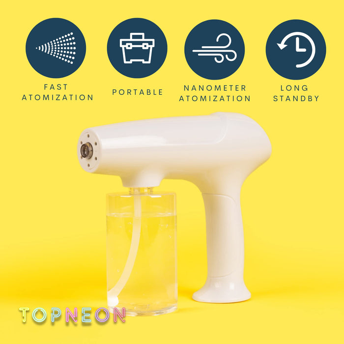 TopNeon Mist Spray Gun Nano Atomizer - Electrostatic Portable Sprayer - Rechargeable Cordless Handheld Steamer Machine with Spray Bottle for Home, Office, Garden, Bathroom Use