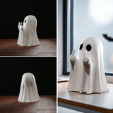 ZUZIF Halloween Ghost Figurine - Spooky Resin Ghost Statue, Cute Finger Ghost Ornaments, Perfect for Indoor & Porch Halloween Decor (A)