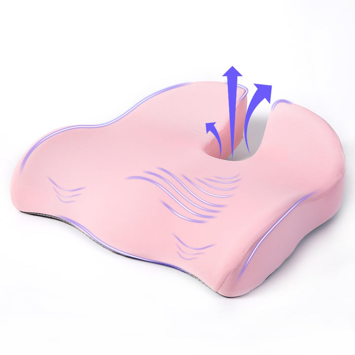 Seat Cushion for Office Chair, Large Thick Seat Cushion for Tailbone Pain Relief, Sciatica & Back Support, Memory Foam Office Chair Cushion for Long Sitting, Coccyx Cushion for Car, Wheelchair (Pink)