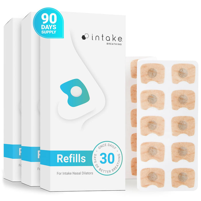 Intake Breathing Refill Tabs Pack - Boost Oxygen Intake, Improve Sleep Quality Solution- Sweat Resistant, Skin Safe Nasal Strips - Extra Strength Snore Stopper - (90 Count (Pack of 3)