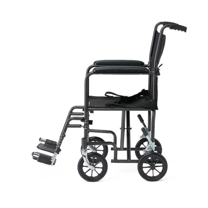 Black Hammertone Transport Chair, 19inch Seat, 300lbs Weight Capacity, Lightweight