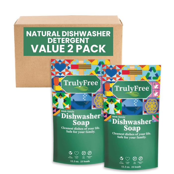Truly Free Automatic Dishwasher Detergent Powder - Concentrated Dishwashing Detergent, Dish Soap, Hard Water Stain Remover, Kitchen Cleaning Supplies, No Harmful Ingredients - 12.5 oz (Pack of 2)