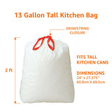 Amazon Basics - Tall Kitchen Trash Bags, 13 Gallon, 10% Post Consumer Recycled Content, Clean Fresh Scent, 80 Count, Pack of 1