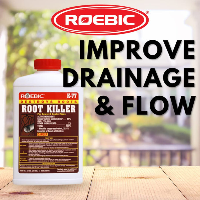 Roebic K-77 Root Killer: Clears Pipes, Stops New Growth, Works for Sewer and Septic Systems - 32 Ounce