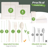 KTCNMER Compostable Disposable Paper Plates Set -[400 Pcs] Biodegradable Heavy Duty 10 inch Square Plates,8 inch Dessert Plates, Utensils, Cups and Napkins - Eco Friendly Dinnerware Set for Party