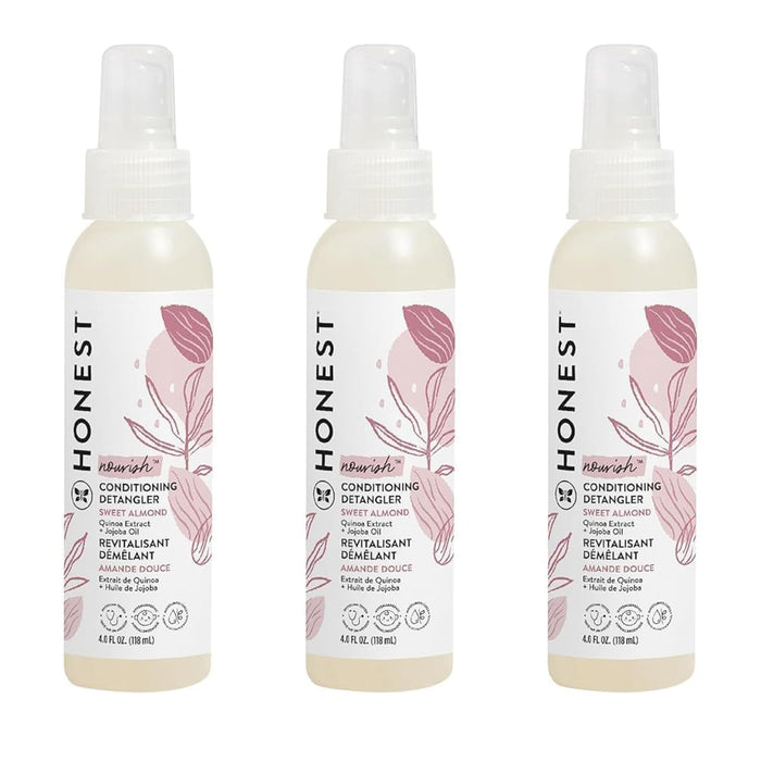 The Honest Company Conditioning Hair Detangler 3-Pack | Leave-in Conditioner + Fortifying Spray | Tear-free, Cruelty-Free, Hypoallergenic | Almond Nourishing, 4 fl oz each (pack of 3)