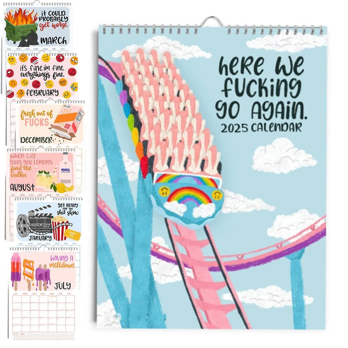 Here We Fucking Go Again 2025 Calendar, 9x12" Calendar 2025, Fucking Calendar 2025 Planner, Trash Talk Wall Calendar, Monthly Friends Advent Calendar, Funny Trash Talk Wall Calendar ﻿