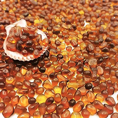 Keedolla 3 LB Aquarium Glass Pebbles Decor Rocks for Fish Tank, Crystal Betta Fish Tank Rocks Gravel Gemstone Beads Vase Fillers Decorative Mosaic Glass Gem Pebbles - Amber