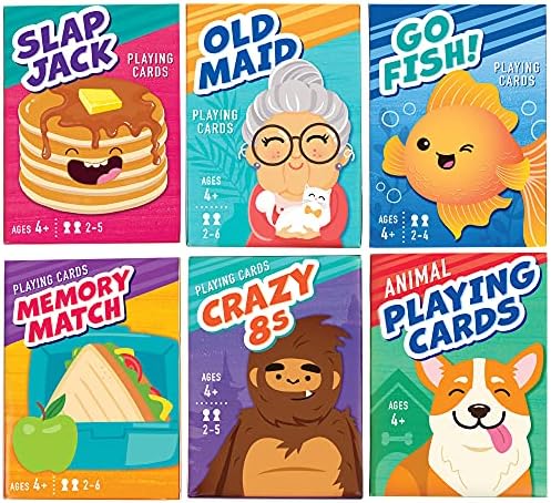 LotFancy Card Games for Kids, 6 Decks, Go Fish, Old Maid, Crazy Eights, Memory Match, Slap Jack, Animal Playing Cards, Easter Basket Stuffers, Stocking Stuffers, Birthday Gifts