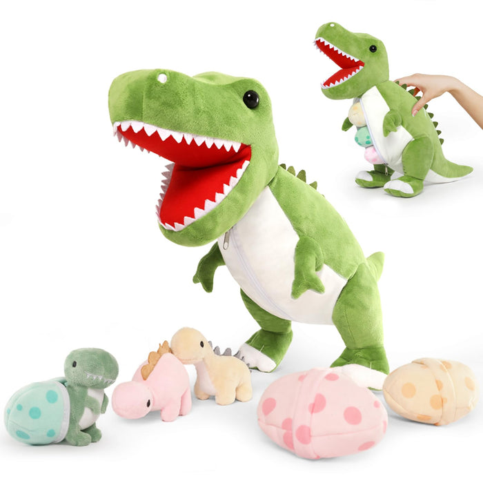 MorisMos Giant Dinosaur Stuffed Animal with Babies Inside,23.6'' Big T-Rex Mommy Stuffed Dinosaur with 3 Baby Dinosaur Plush Toys, 3 Dinos Eggs,Large Boy Girl Dinosaur Toys for Kid Birthday Christmas