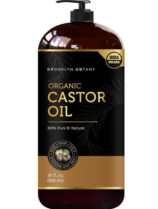 Brooklyn Botany Organic Castor Oil in Plastic Bottle for Hair Growth, Eyelashes & Eyebrows - 100% Pure and Natural Carrier Oil, Hair & Body Oil - Moisturizing Massage Oil for Aromatherapy - 28 Fl Oz