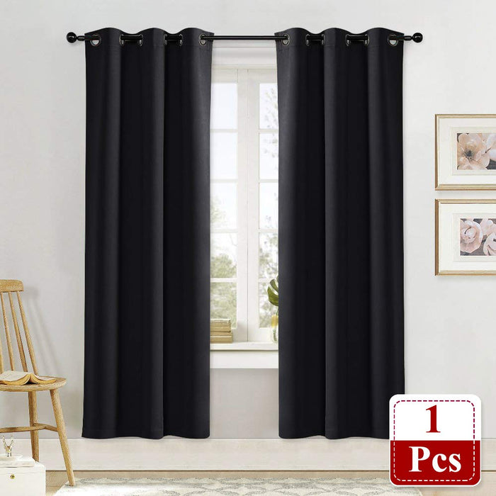 NICETOWN Halloween Black Out Curtain Panel Shade Black Solid Energy Efficient Eyelet Top Window Blind for Guest Room (Single Piece, 42 inches Wide by 72 inches Long, Black)