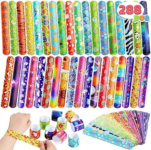 JOYIN 288 Pcs Slap Bracelets Party Favors - 36 Designs with Cute and Colorful Themes - Perfect for kids Easter Party Favors, Valentine Classroom Prizes Exchanging Gifts