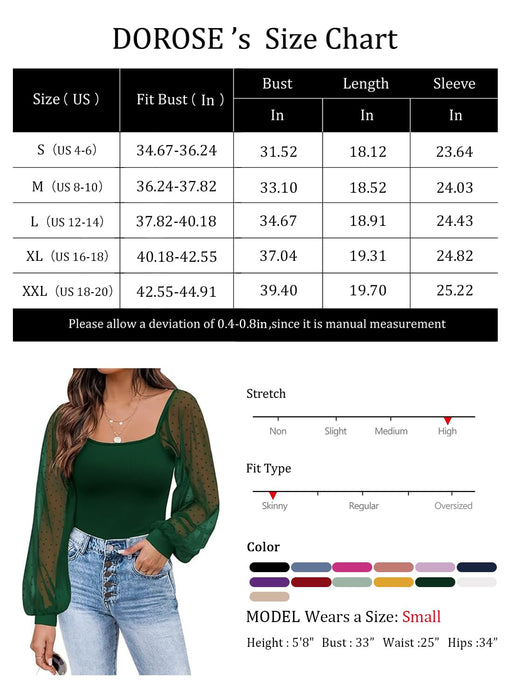 DOROSE Womens Mesh Long Sleeve Shirts Casual Blouses Tops Christmas Dark Green M