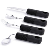 Weighted Utensils for Hand Tremors, Weighted Silverware for Parkinsons Patients Arthritic Hands, Built Up Utensils for Adults, Adaptive Eating Utensils (Black-Bendable Utensils)
