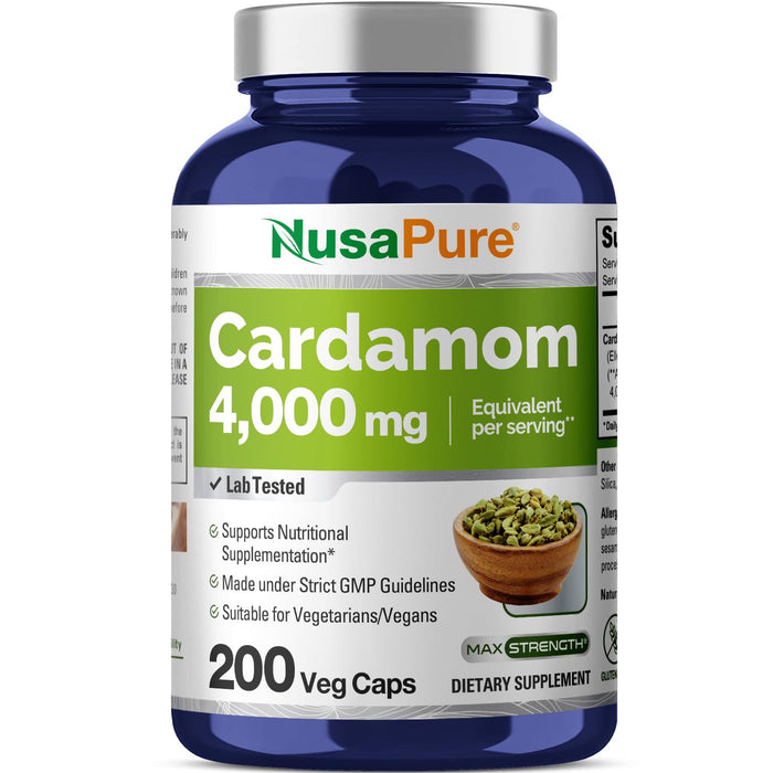 NusaPure Cardamom Extract 4000mg 200 Vegetarian Capsules (Non-GMO, Gluten Free)