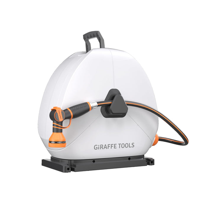 Giraffe Tools Retractable Heavy Duty Hose Reel, 5/8" x 92FT Automatic Rewind Garden Hose Reel with 360° Swivel Base, Ground Mounted for Lawn, Patio, Concrete Floor & Yard Watering