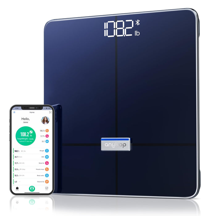 anyloop Smart Scale for Body Weight, Digital Scale with BMI, Body Fat, Muscle Mass 13-Measurement, Digital Bathroom Scale Data Sync with Fitness APP, Large Display Weighing Scale 400lb