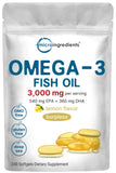 Omega 3 Fish Oil Supplements 3,000mg Per Serving, 240 Softgels | Lemon Flavored – Burpless | EPA 540mg + DHA 360mg | Heart & Brain Support | Deep Sea Fish