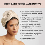 Kitsch Satin Wrapped Microfiber Hair Towel Wrap for Women - Quick Dry Towel | Microfiber Towel for Hair | Hair Drying Towel Wrap for Long Hair | Hair Towels for Women | Hair Turban Towel (Champagne)