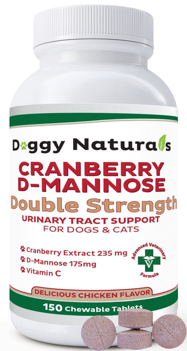 Cranberry D-Mannose for Dogs and Cats Urinary Tract Infection Support Prevents and Eliminates UTI, Bladder Infection Kidney Support, Antioxidant (Double Strength Tablet, 150 Count)