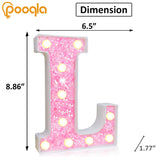 Pooqla LED Marquee Letter Lights, Light Up Pink Letters Glitter Alphabet Letter Sign Battery Powered for Night Light Birthday Party Wedding Girls Gifts Home Bar Christmas Decoration, Pink Letter L