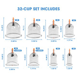 Cupping Therapy Set, 32 Cups Sets, Massage Back, Pain Relief, Physical Therapy, Chinese Cupping kit with Vacuum Pump - Massage Cupping Cup for Massage Therapists–Improve Your Health & Wellness
