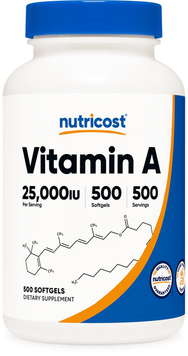 Nutricost Vitamin A 25000 IU, 500 Softgels, Non-GMO, Gluten Free