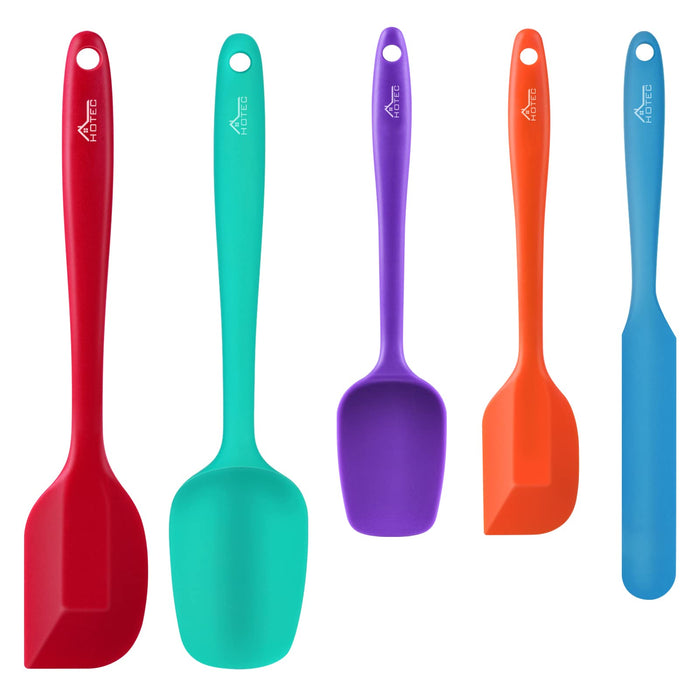 HOTEC Food Grade Silicone Rubber Spatula Set for Baking, Cooking, and Mixing High Heat Resistant Non Stick Dishwasher Safe BPA-Free Multicolor Set of 5