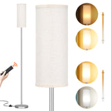 Ambimall Floor Lamps for Living Room, Modern Silver Floor Lamp with Remote Control and Stepless Dimmable Colors Temperature & Brightness (9W Bulb Included, Beige Lampshade)