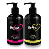 Passion Massage Oil for Couples – Set of 2 Massaging Oils Lemon Crème & Tropical Paradise. All Natural with Almond & Jojoba Oils. Great for Women & Men. Full Body Oil for Relaxation & Aromatherapy