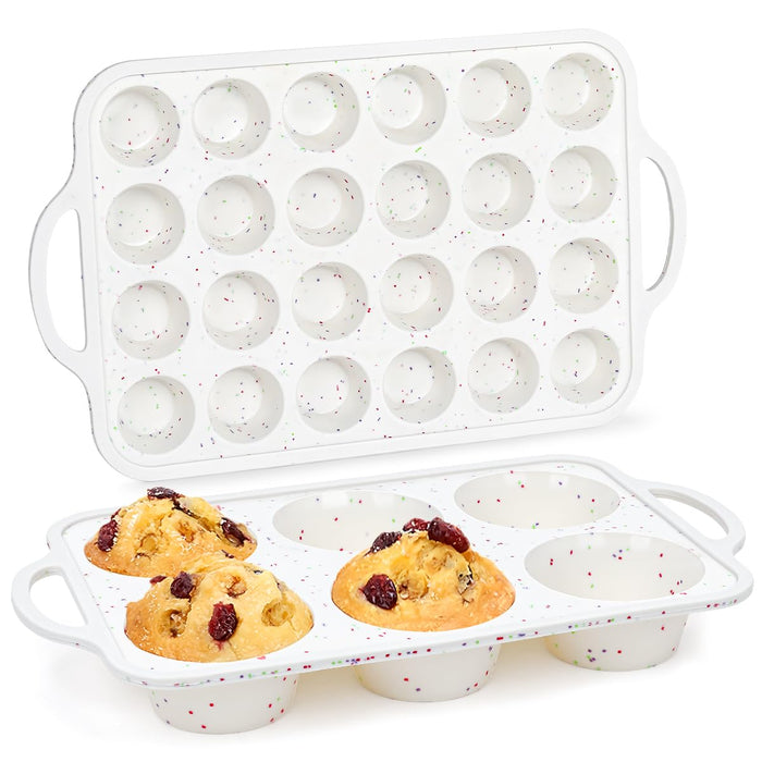 Silicone Muffin Pans for Baking, Metal Reinforced Frame Jumbo 6 Cups & Mini 24 Cups Cupcake Pan Nonstick Muffin Pan for Homemade Baking Easy to Handle