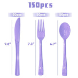 150 Pcs Purple Plastic Silverware Purple Utensils Purple Silverware Set Includes 50 Purple Plastic Forks, 50 Purple Spoons, 50 Purple Knives for Birthday, Wedding, Baby Shower