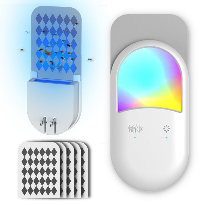 Fly Insect Trap,Indoor Plug-in Fly Traps for Flies, Fruit Flies, Moths, and Other Flying Insects,Moths Killer with Night Light (1Devices + 5 Glue Cards)