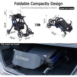 Elenker 2 in 1 Rollator Walker & Transport Chair, Folding Wheelchair Rolling Mobility Walking Aid with Seat Belt, Padded Seat and Detachable Footrests for Adult, Seniors (Blue)