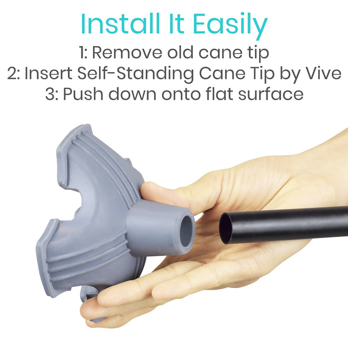 Vive Cane Tip - Self Standing Quad Base Replacement for Most Walking Canes, Walking Sticks, Folding Canes or Offset Quad Pod or Tripod Canes - 4 Prong Rubber Cane Foot Pad