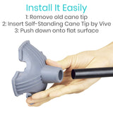 Vive Cane Tip - Self Standing Quad Base Replacement for Most Walking Canes, Walking Sticks, Folding Canes or Offset Quad Pod or Tripod Canes - 4 Prong Rubber Cane Foot Pad