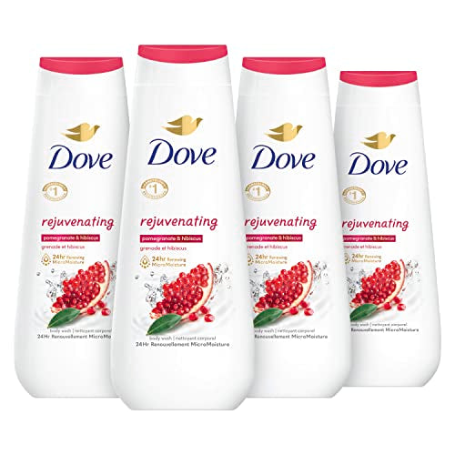 Dove Body Wash Rejuvenating Pomegranate & Hibiscus 4 Count for Renewed, Healthy-Looking Skin Gentle Skin Cleanser with 24hr Renewing MicroMoisture 20 oz
