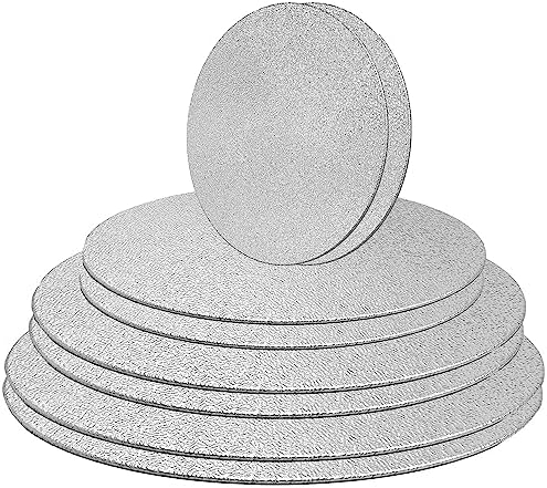 WANBAO 8 Pack Silver Cake Boards Round Cake Circles 6, 8, 10, 12 Inch Cake Base Cardboard, 2 of Each Size Set for Baking Cake, Wedding Birthday Cake, Dessert, Cake, Pizza Decorating and Exhibition