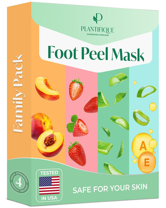 PLANTIFIQUE Foot Peeling Mask - Peeling Foot Mask Dermatologically Tested Repairs Heels & Removes Dry Dead Skin for Baby Soft Feet - Exfoliating Foot Peel Mask for Dry Cracked Feet (Combo 4 pack)