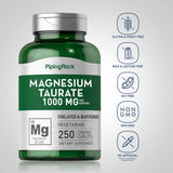 Magnesium Taurate | 1000mg | 250 Caplets | Chelated and Buffered | Vegetarian, Non-GMO, Gluten Free Supplement | by Piping Rock