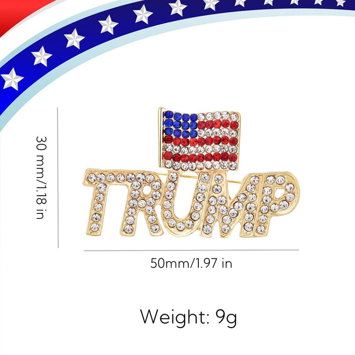 Crystal Trump Pins with The USA Flag,Rhinestone Trump Lapel Brooches Souvenir for United States of 2024 Presidential Election Trump Maga Merchandise