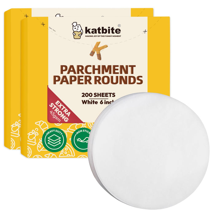 Katbite 400Pcs 6 Inch Parchment Paper Rounds, Round Parchment Paper for Cake Baking, Patty Separating, Tortilla Wrapping(2 Pack of 200Pcs)