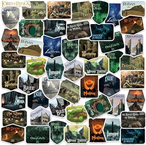 Lord of The Rings Location Badges 50ct Vinyl Large Deluxe Stickers Variety Pack - Laptop, Water Bottle, Scrapbooking, Tablet, Skateboard, Indoor/Outdoor