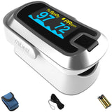 mibest OLED Finger Pulse Oximeter, O2 Meter, Dual Color White/Silver