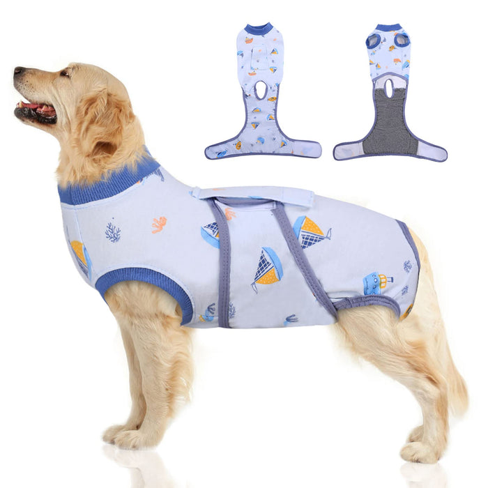 FUAMEY Recovery Suit for Dogs After Surgery,Soft Breathable Dog Bodysuit E-Collar & Cone Alternative Surgical Suit,Male Female Dog Neuter Spay Suits Anti Licking Wounds Onesie Blue Boat XXL