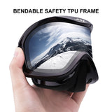 JULI Ski Goggle/Snow Snowboard Goggles for Men, Women & Youth - 100% UV Protection Anti-Fog Dual Lens(Black Frame+12% VLT Silver Len)