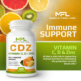 MUSCLE FOOD LABS | C D Z | Vitamin C, 1000mg | Vitamin D3, 125mcg | Zinc, 25mg | Non-GMO & Gluten Free | 120 Vegetarian Capsules |120 Servings