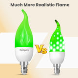 Hompavo 【Upgraded LED Flame Light Bulbs, 3 Modes Flickering Light Bulbs, E12 Chandelier Base Candle Fire Light Bulb for Halloween Christmas Party Porch Indoor & Outdoor Home Decoration, Green 6 Pack